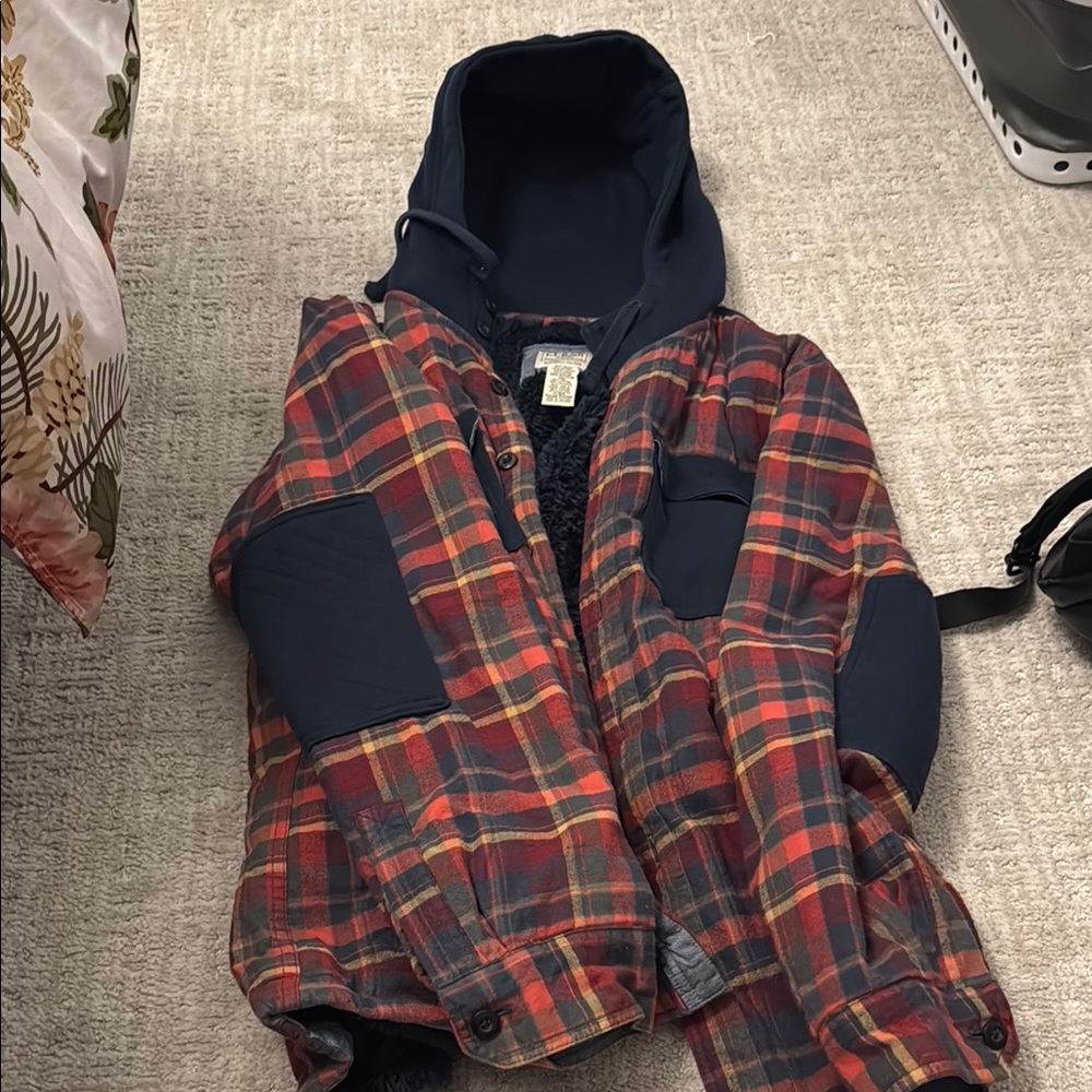 Plaid Hooded Kids Jacket by Urban Pipeline - Red and Navy